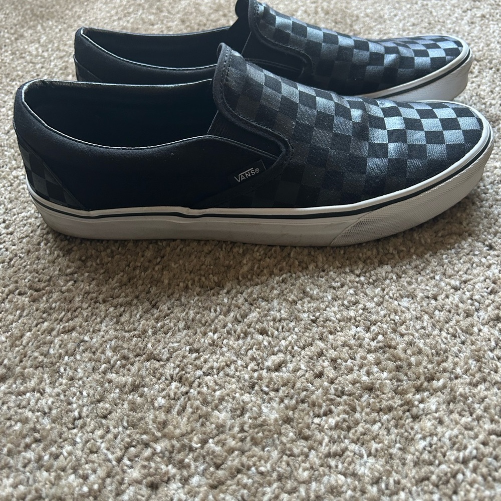 Vans Men's Black and Gray Checkered Slip-On Sneakers